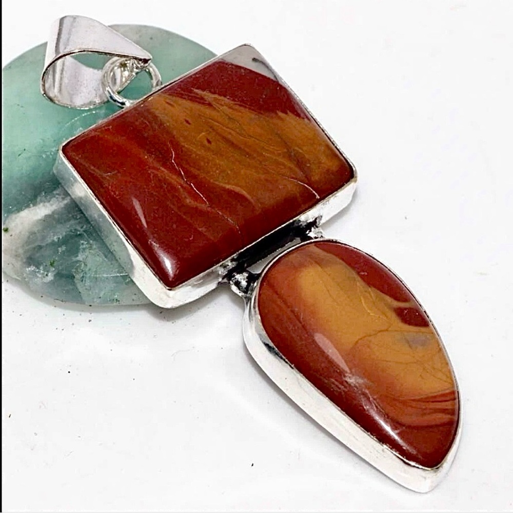 925 Silver Plated-Noreena Jasper Ethnic Long Gemstone Pendant Jewelry 2.3"